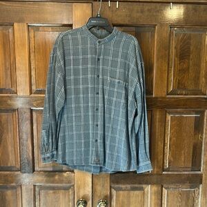 Vintage Bruno Button Down Men’s Shirt Size XL Dark Grey Plaid Linen Cotton Blend